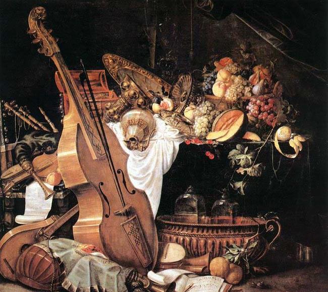 Cornelis de Heem Vanitas Still-Life with Musical Instruments after 1661 oil painting image